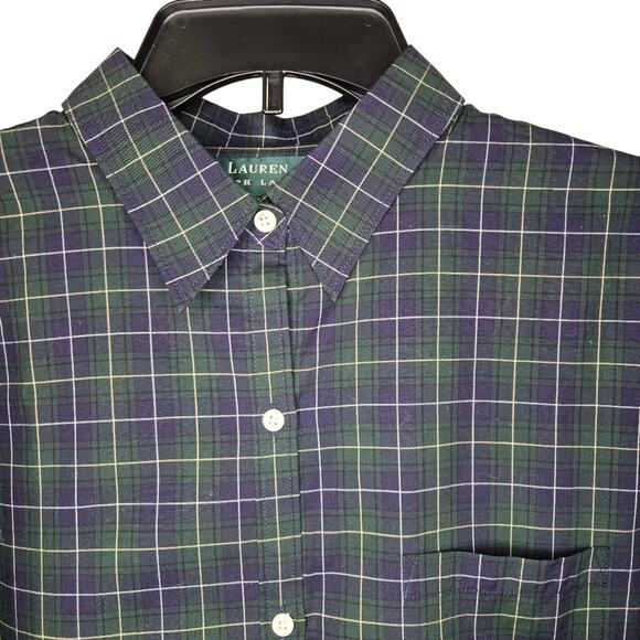 Ralph Lauren Men’s  Large Blue & Green Plaid Buttondown Shirt [0064] - Picture 4 of 9